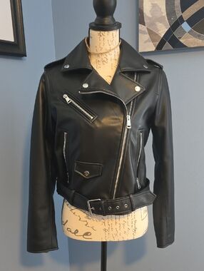 Classic Black Faux Leather Moto Jacket - Women